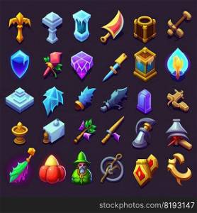 object rpg 2d game icons ai generated. effect gem, gui element, symbol light object rpg 2d game icons illustration. object rpg 2d game icons ai generated