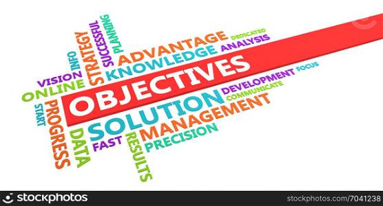 Objectives Word Cloud Concept Isolated on White. Objectives Word Cloud