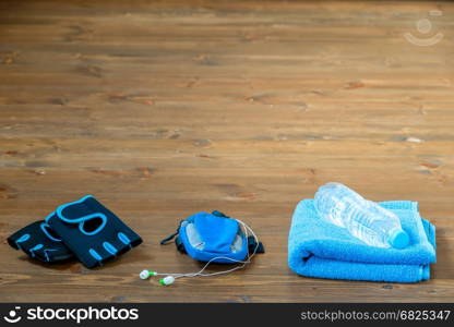 Objects for sports on the floor, space from above