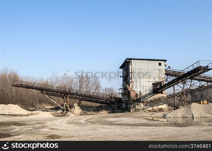 Obsolete facility for gravel sorting in sunny day