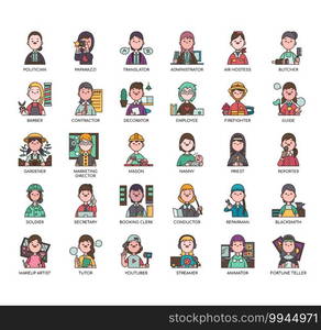 Occupation set3 Women , Thin Line and Pixel Perfect Icons