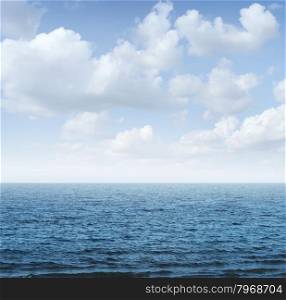 Ocean and sky background as a tranquil scene of nature with a deep blue sea horizon going into infinity on a summer day with blank copy space.
