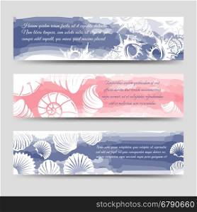 Ocean banners with sea shells. Ocean banners template with sea shells and watercolor elements vector