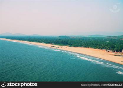 Ocean, beach, tropical forest and mountains. India, Gokarna