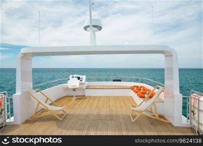 Ocean calm water view from yacht flybridge open deck