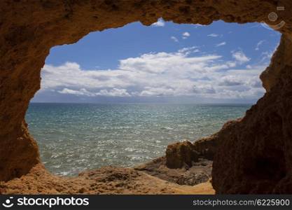 ocean cave at the coast of algarve, Portugal