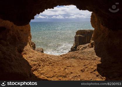 ocean cave at the coast of algarve, Portugal