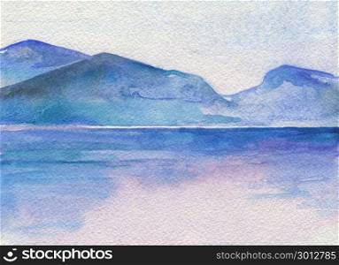 Ocean landscape, Sea side, Beach. Beautiful watercolor hand painting illustration. Ocean watercolor hand painting illustration.
