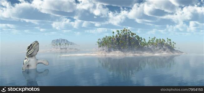 Ocean landscape with the prehistoric crocodile Dakosaurus