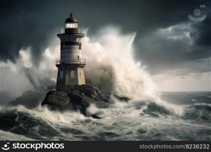 Ocean storm at lighthouse. Storm water travel. Generate Ai. Ocean storm at lighthouse. Generate Ai