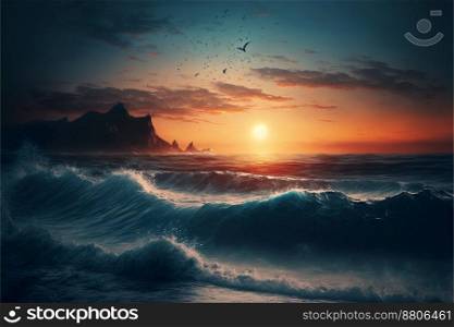 Ocean Sunset Sun Water Waves