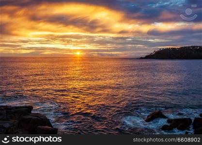 Ocean sunset with dramatic sky. Mirissa, Sri Lanka. Ocean sunset with dramatic sky