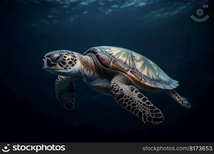 Ocean underwater cute turtle. Wild nature. Generate Ai. Ocean underwater cute turtle. Generate Ai