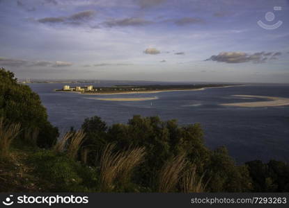 ocean view with Troia and Setubal city in Portinho da Arrabida  in Setubal Portugal 