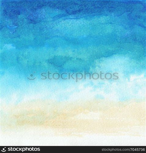 Ocean watercolor hand painting illustration.. Ocean landscape. Beautiful watercolor hand painting illustration.