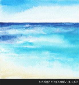 Ocean watercolor hand painting illustration.. Ocean landscape. Beautiful watercolor hand painting illustration.