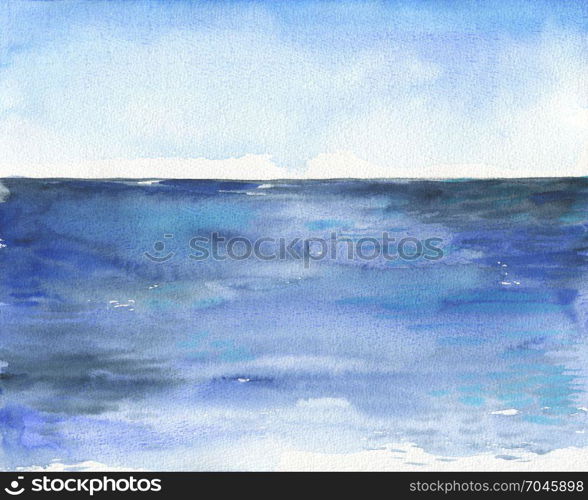 Ocean watercolor hand painting illustration.. Ocean landscape. Beautiful watercolor hand painting illustration