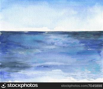 Ocean watercolor hand painting illustration.. Ocean landscape. Beautiful watercolor hand painting illustration