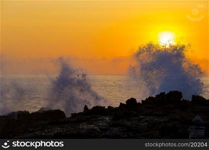 Ocean Wave at Sunset Time. Indian ocean.