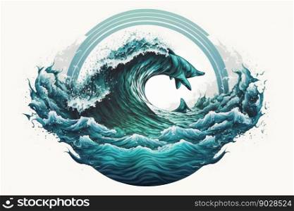 Ocean wave logo on white background. Generative AI. High quality illustration. Ocean wave logo on white background. Generative AI