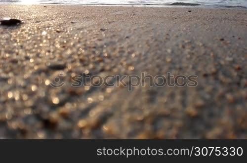 Ocean wave on sandy beach close up