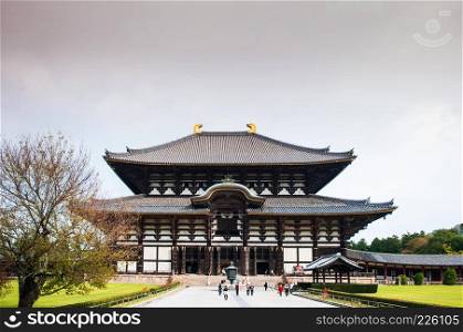 OCT 30, 2011 Nara, Japan : The main hall of of  Todaiji Temple, where the great Buddha Daibutsuden is.