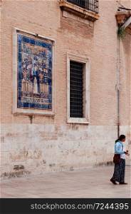 Oct 30, 2012 Valencia, Spain - Tiles fresco art exterior wall at Basilica de la Mare de Deu dels Desamparats or Basilica of Our Lady of the Forsaken. Created by Palomino