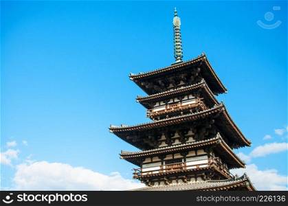 OCT 31, 2011 Nara, JAPAN : Ancient pagoda of Yakushiji temple, Unesco world Heritage site.