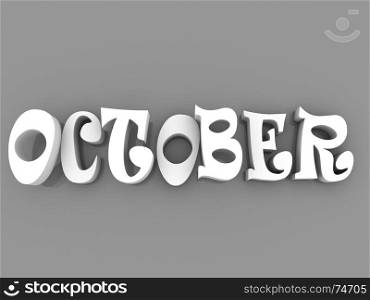 October sign with colour black and white. 3d paper illustration.