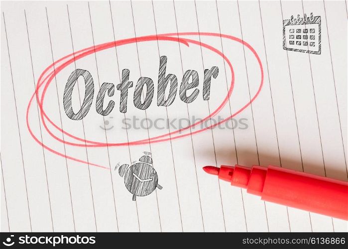 October sketch note with a red marker