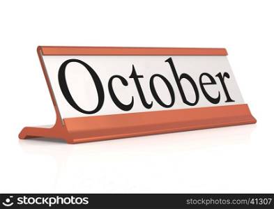 October word on table tag isolated, 3d rendering