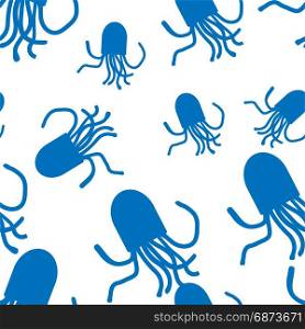 Octopus pattern. White and blue. Octopus seamless pattern. For fabric or cosmetic, background or packaging design. White and blue.