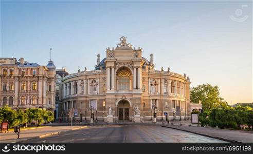 Odessa Opera House. Odessa National Academic Theater of Opera and Ballet in Ukraine in a summer morning