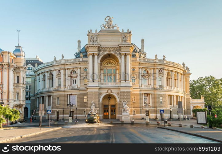 Odessa Opera House. Odessa National Academic Theater of Opera and Ballet in Ukraine in a summer morning