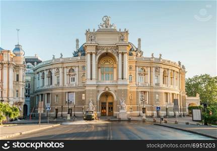 Odessa Opera House. Odessa National Academic Theater of Opera and Ballet in Ukraine in a summer morning
