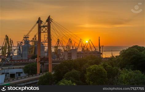 Odessa, Ukraine - 06.12.2019. Dawn in the Odessa Commercial Port, Ukraine. Dawn in the Odessa Commercial Port, Ukraine