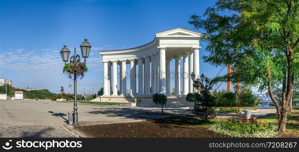 Odessa, Ukraine - 09.059.2019. Restored Colonnade at Vorontsov Palace in Odessa, Ukraine, at the sunny summer morning. Restored Colonnade in Odessa, Ukraine