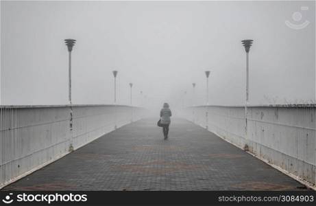 Odessa, Ukraine 11.28.2019. Mother-in-law bridge in Odessa, Ukraine, on a foggy autumn day. Mother-in-law bridge in Odessa, Ukraine