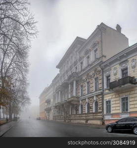 Odessa, Ukraine 11.28.2019. Primorsky Boulevard in Odessa, Ukraine, on a foggy autumn day. Primorsky Boulevard in Odessa, Ukraine