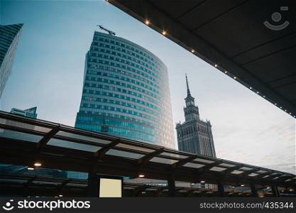 Office building in Warsaw on Culture and Science Palace background
