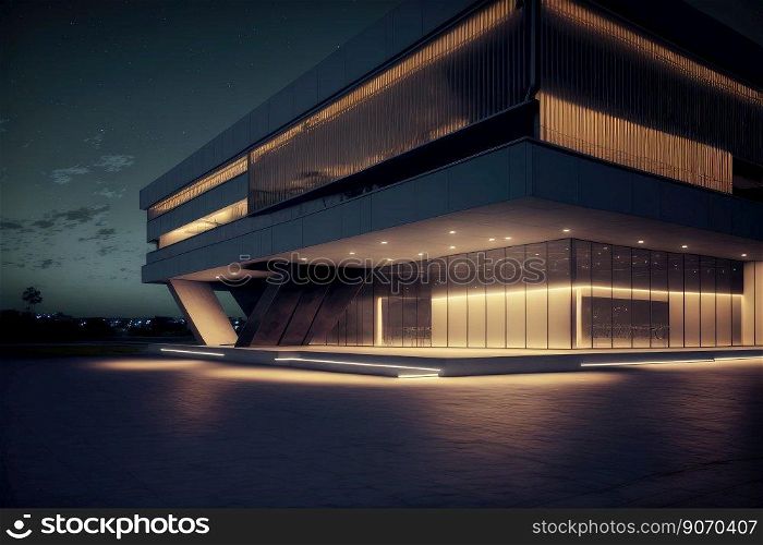 Office buildings and modern arχtecture at night. Peculiar AI≥≠rative ima≥.. Office buildings and modern arχtecture at night