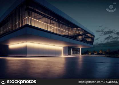 Office buildings and modern architecture at night. Peculiar AI generative image.. Office buildings and modern architecture at night