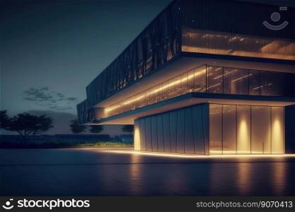Office buildings and modern architecture at night. Peculiar AI generative image.. Office buildings and modern architecture at night