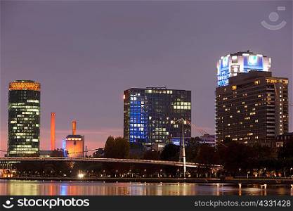 Office buildings at night, Frankfurt, Germany