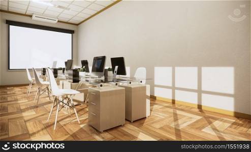 Office business - beautiful big room office room and conference table, modern style. 3D rendering
