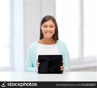 office, business, education, technology and internet concept - businesswoman or student with tablet pc
