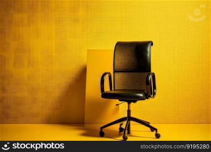 Office chair on yellow background. Neural network AI generated art. Office chair on yellow background. Neural network AI generated