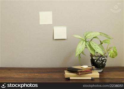office composition with potted plant