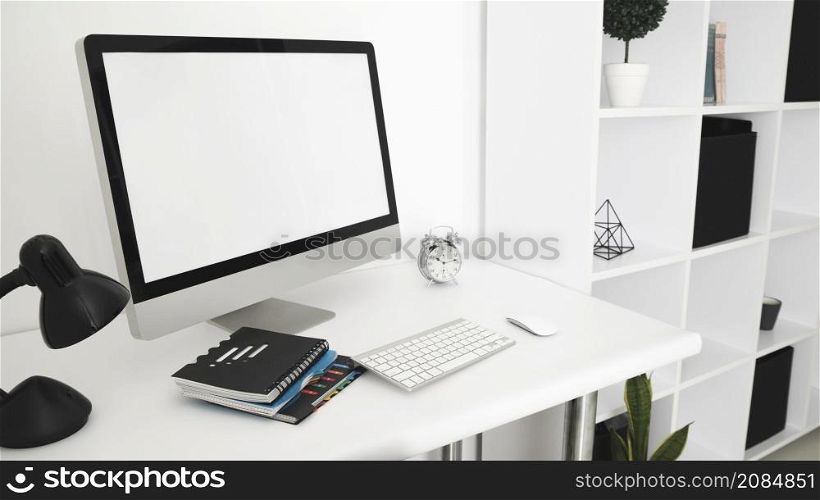 office desk with computer screen