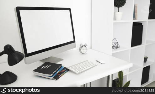 office desk with computer screen